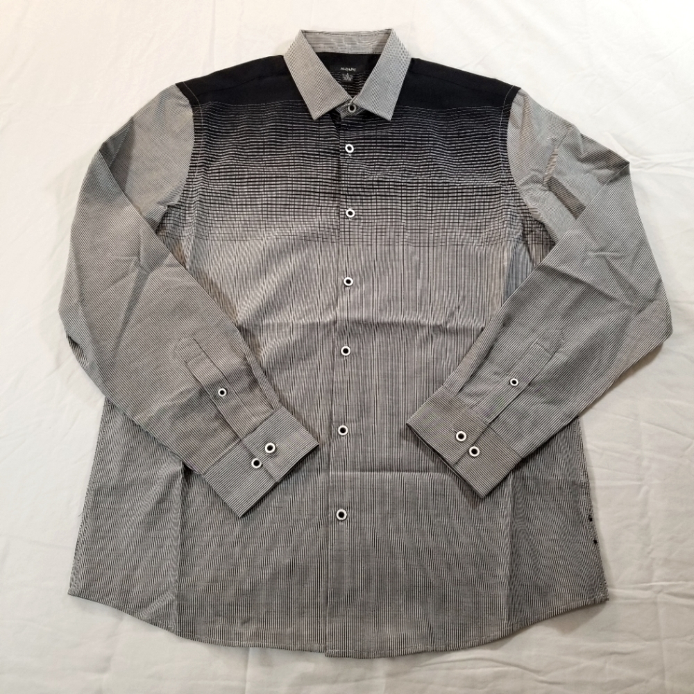 Alfani Mens Shirt Size Medium Black Combo Long Sleeve Button Up $65 New